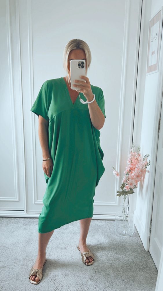 Caroline V Neck Narrow Hem Dress details