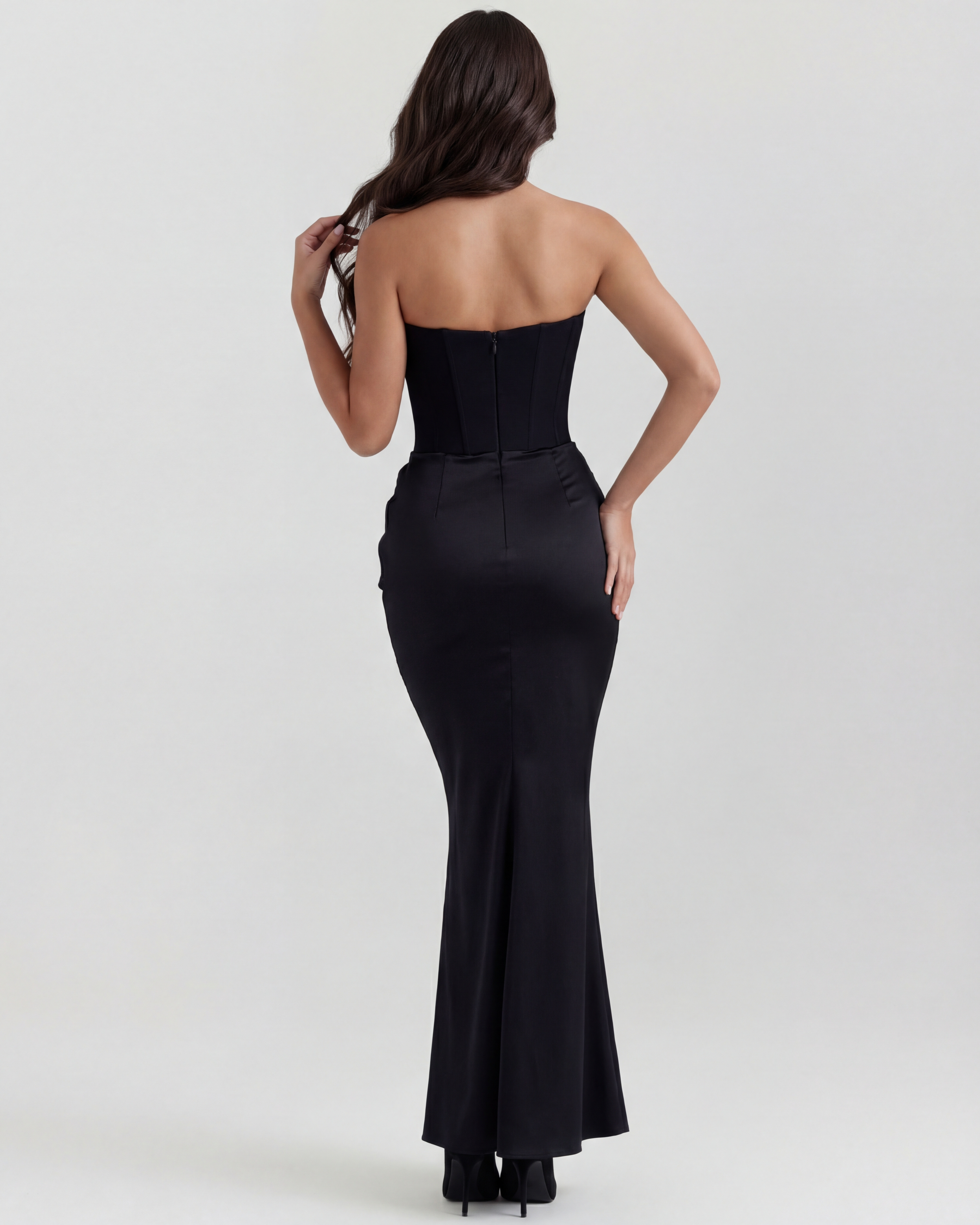 Rosalind Black Maxi Dress with Sculpted Strapless Corset