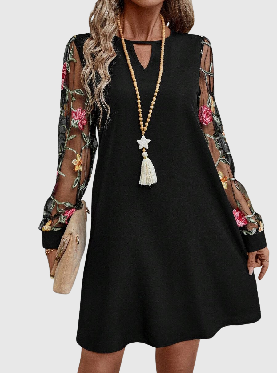 Jolanta™ | Elegant V-Neck Dress with Statement Sleeves