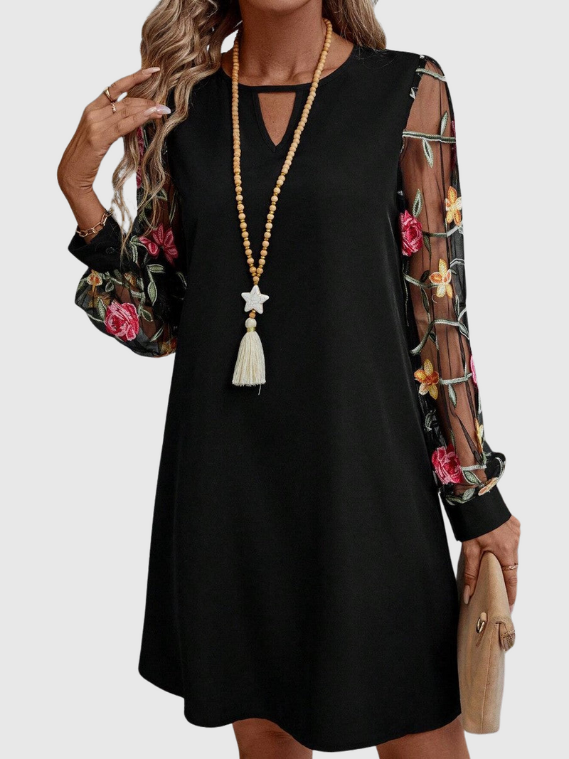 Jolanta™ | Elegant V-Neck Dress with Statement Sleeves details