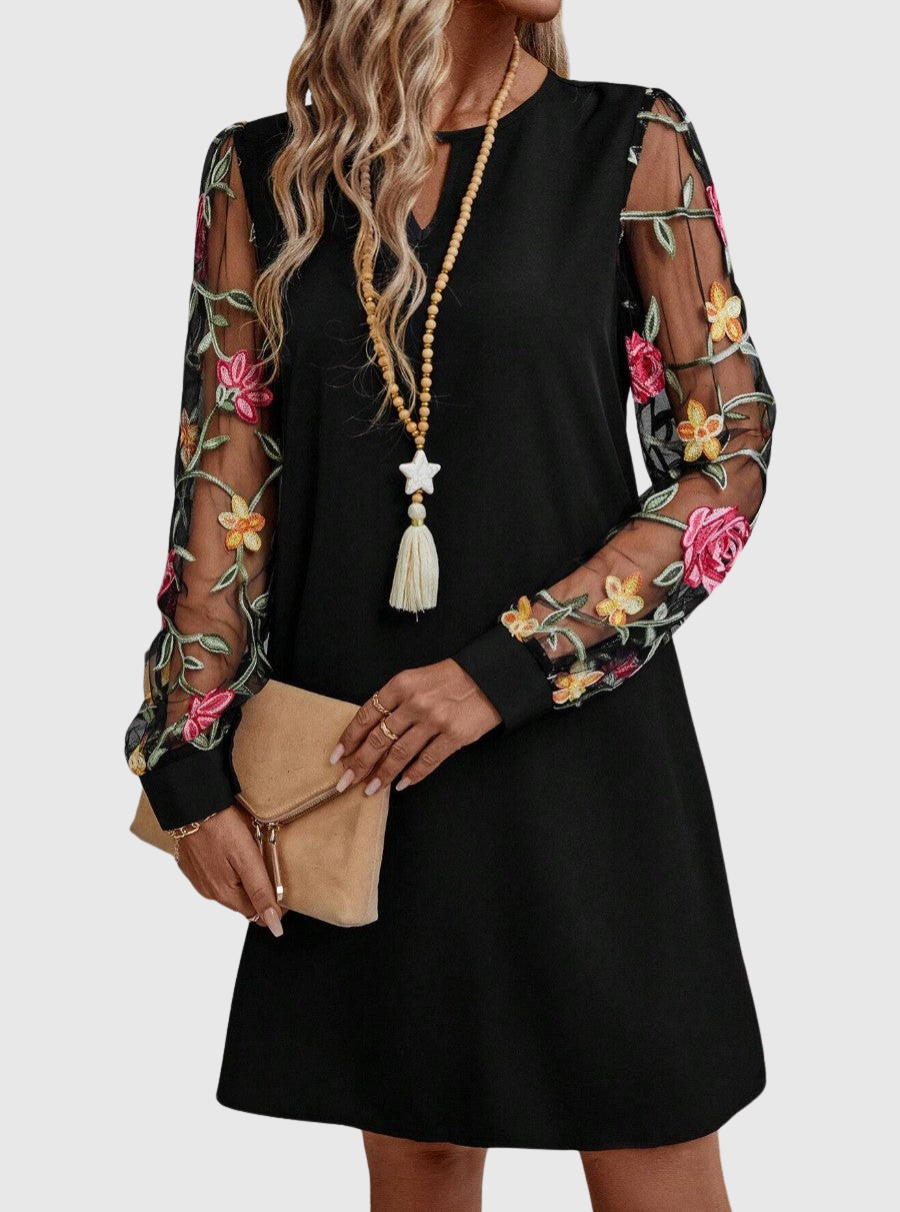 Jolanta™ | Elegant V-Neck Dress with Statement Sleeves