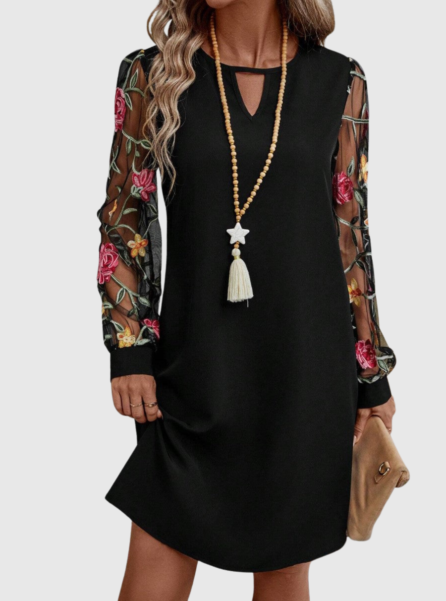 Jolanta™ | Elegant V-Neck Dress with Statement Sleeves
