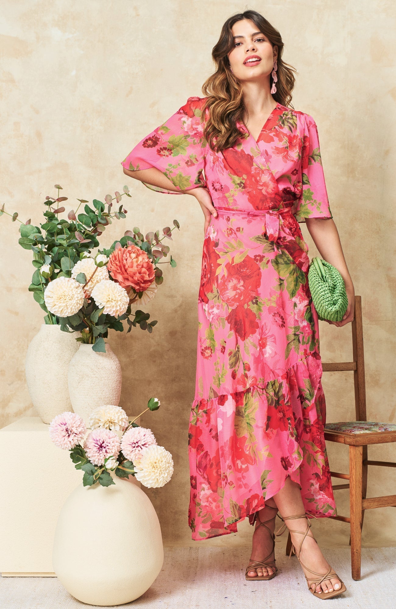 The Roxanne™ | Flutter Sleeve Maxi Wrap Dress