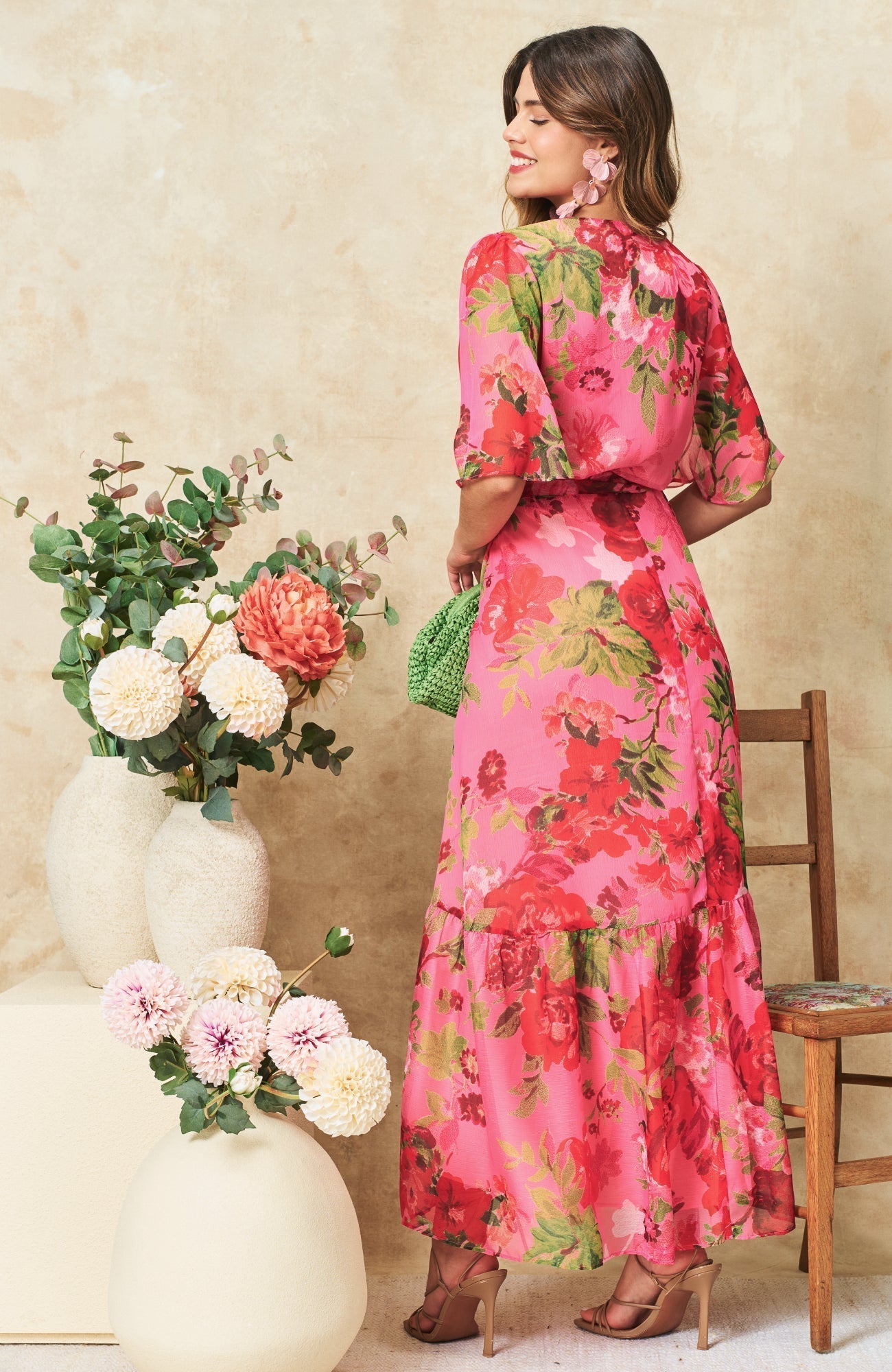 The Roxanne™ | Flutter Sleeve Maxi Wrap Dress