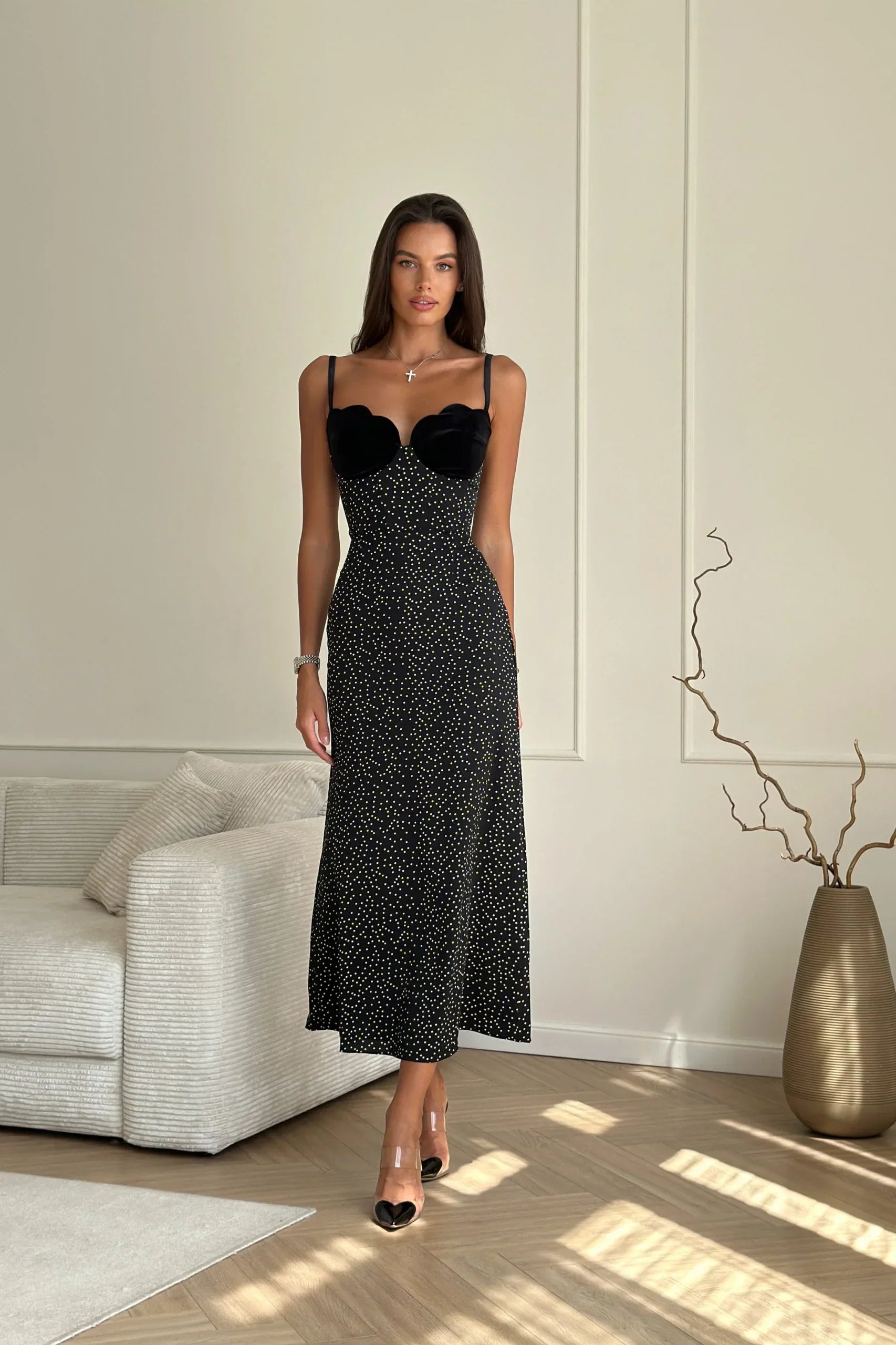 Velvet Insert Midi Dress