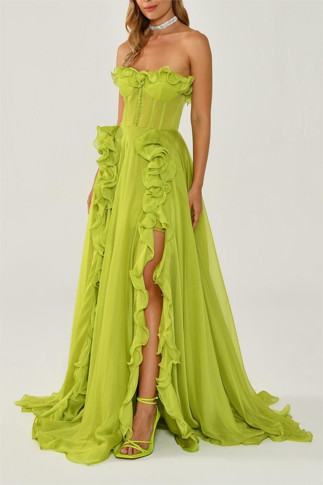 Amora™ | Frill Sweetheart Neck Maxi Dress