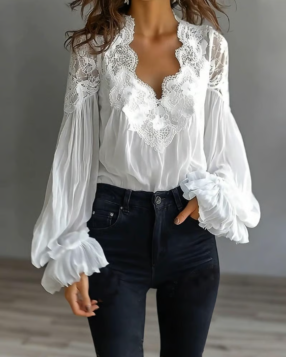 Laceva™ | Floral Lace Lantern Sleeve Blouse