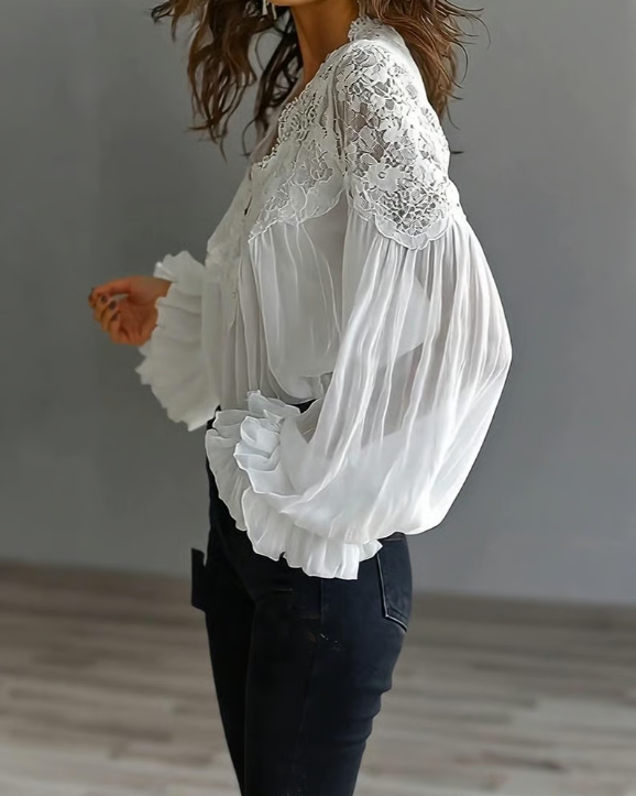 Laceva™ | Floral Lace Lantern Sleeve Blouse