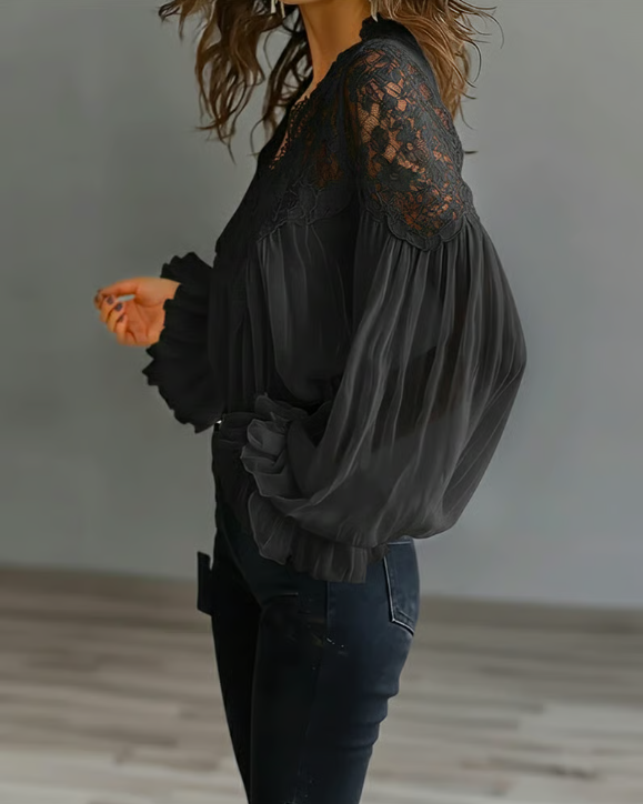 Laceva™ | Floral Lace Lantern Sleeve Blouse