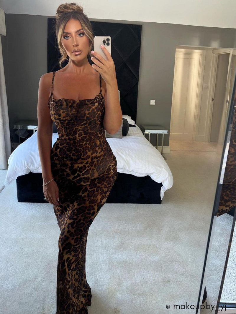 Nereida - Leopard print Spaghetti Maxi Dress details