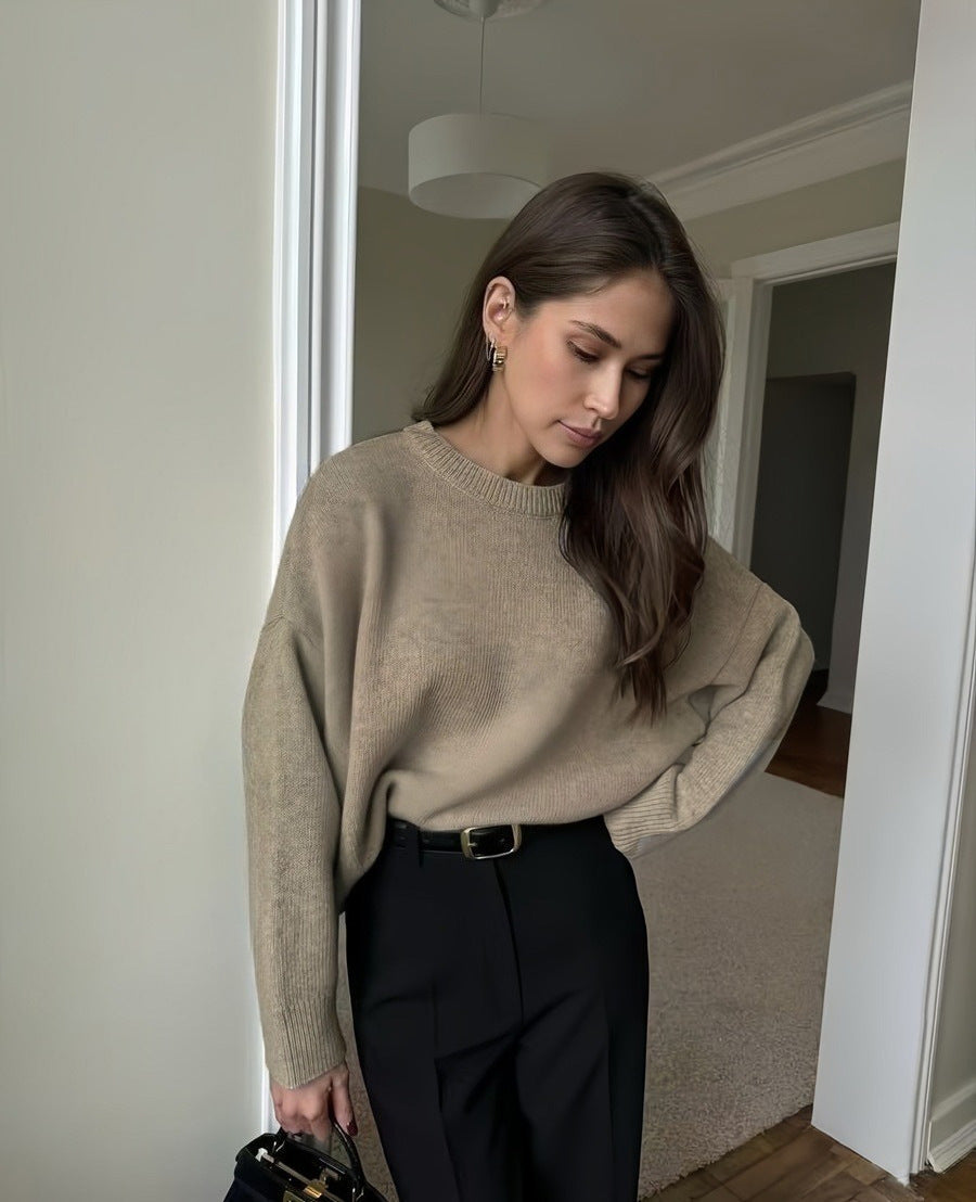 Nordiva™ | Thick Knit Round Neck Short Sweater