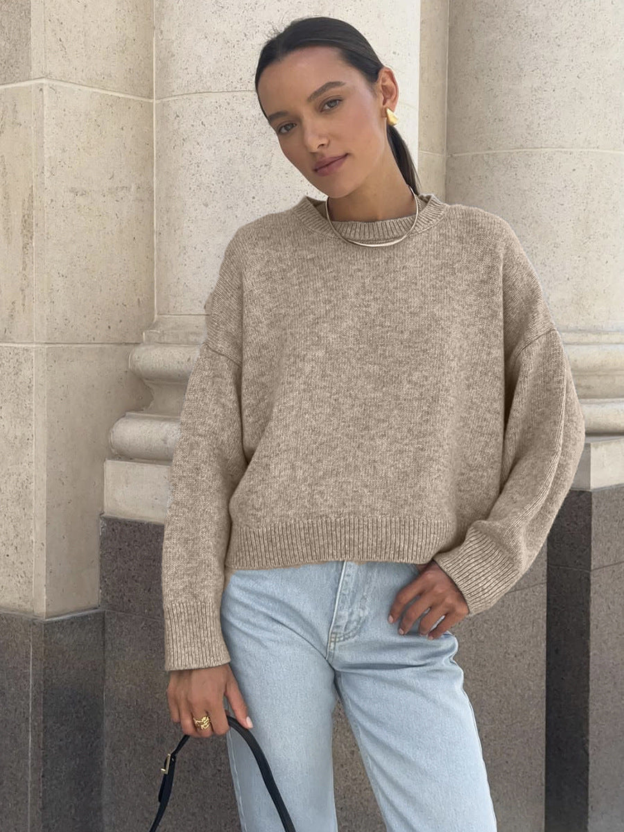 Nordiva™ | Thick Knit Round Neck Short Sweater
