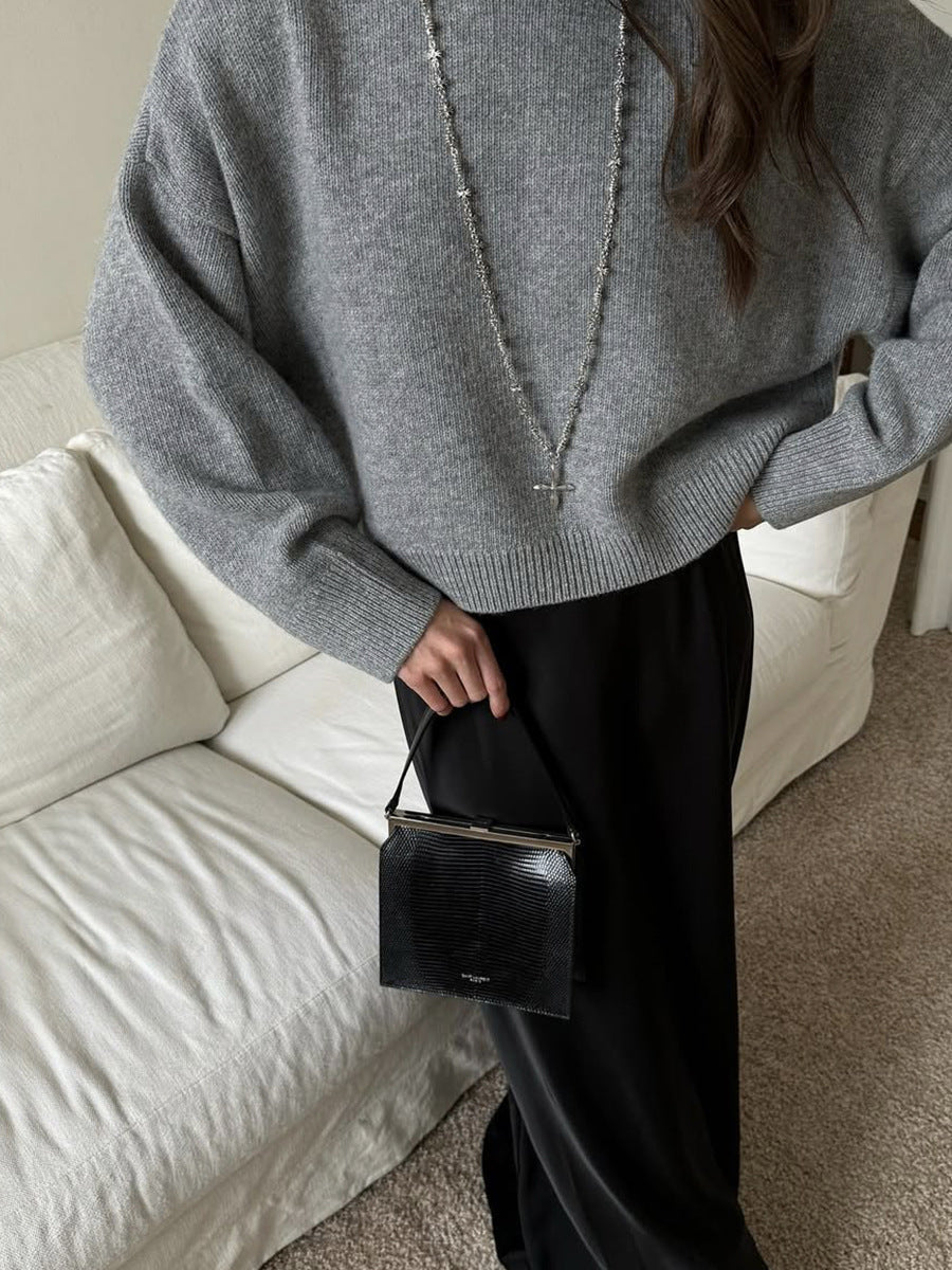 Nordiva™ | Thick Knit Round Neck Short Sweater