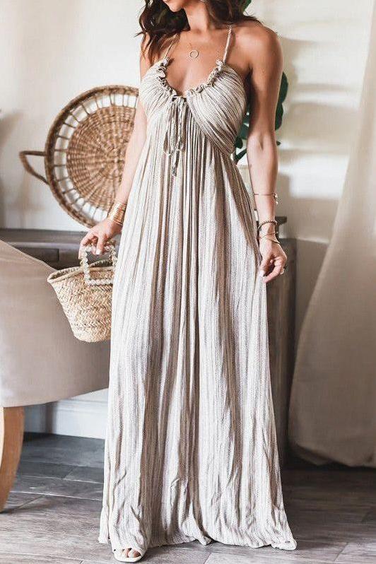 Selvaya™ | Backless U-Neck Strappy Long Dress