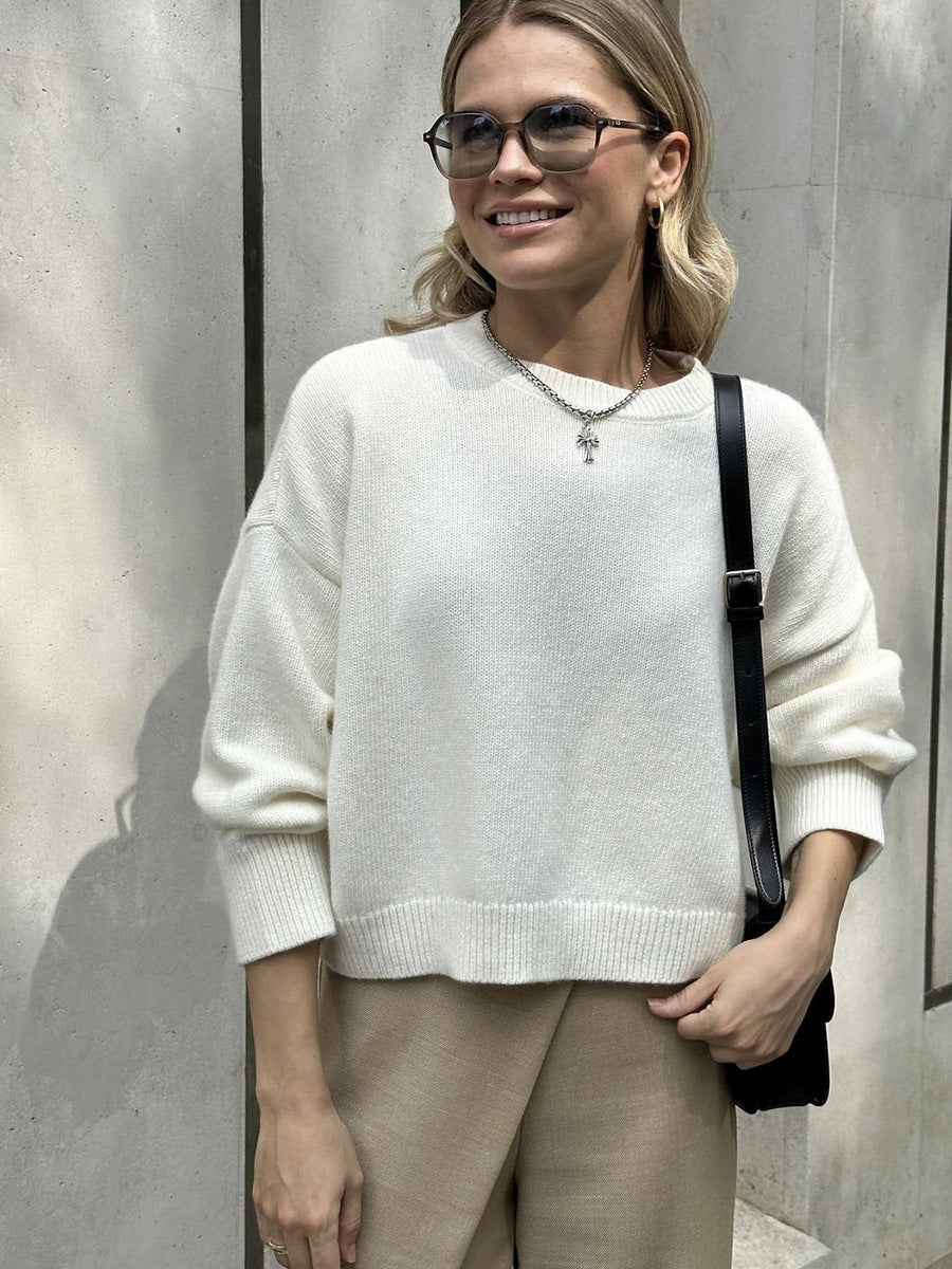 Nordiva™ | Thick Knit Round Neck Short Sweater