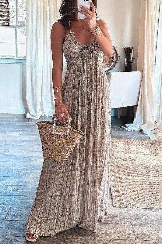 Selvaya™ | Backless U-Neck Strappy Long Dress