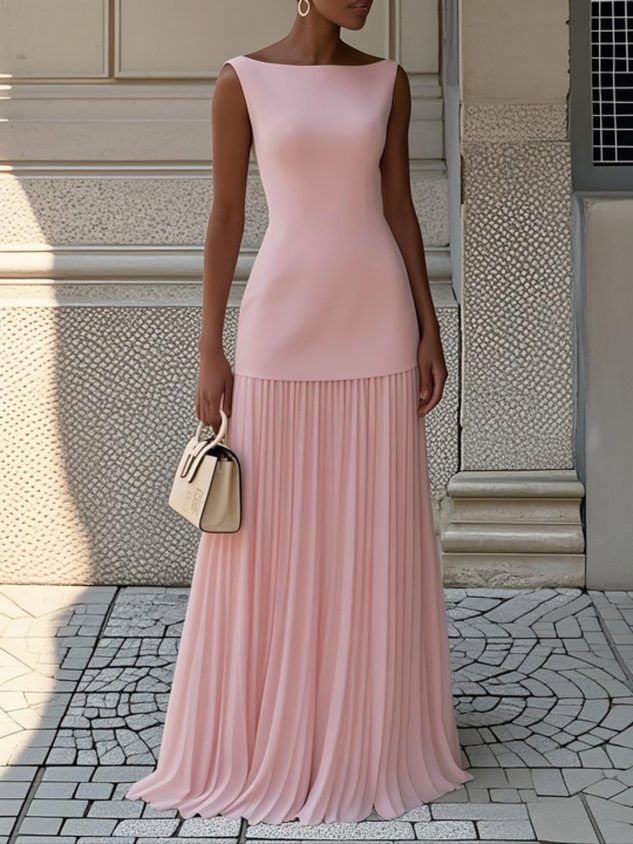 Mariselle™ | Pleated Elegance Maxi Dress