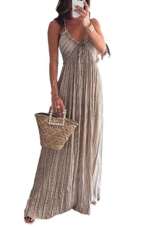 Selvaya™ | Backless U-Neck Strappy Long Dress