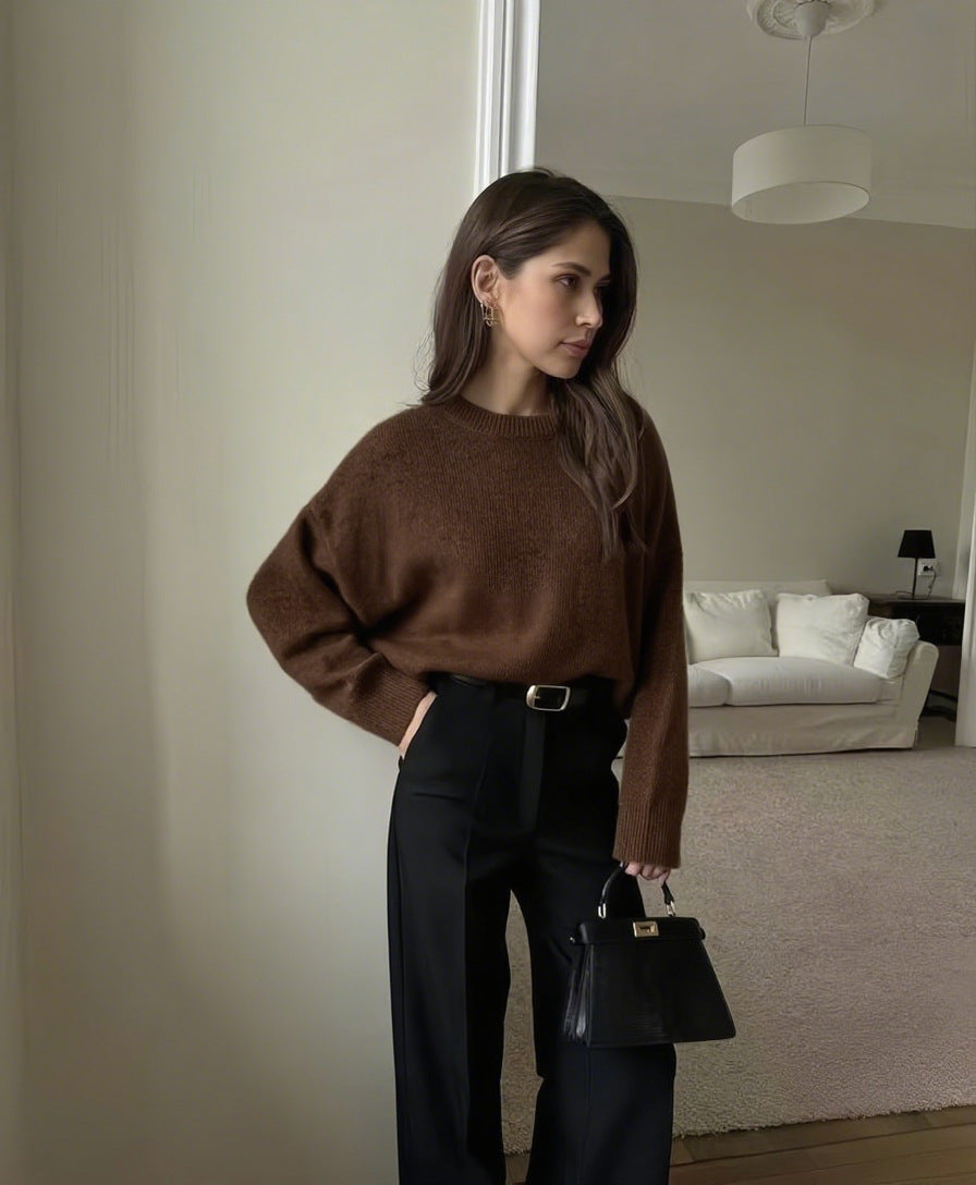Nordiva™ | Thick Knit Round Neck Short Sweater
