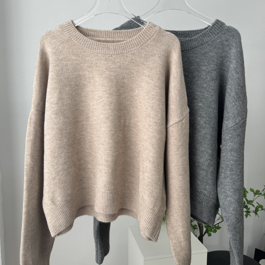 Nordiva™ | Thick Knit Round Neck Short Sweater