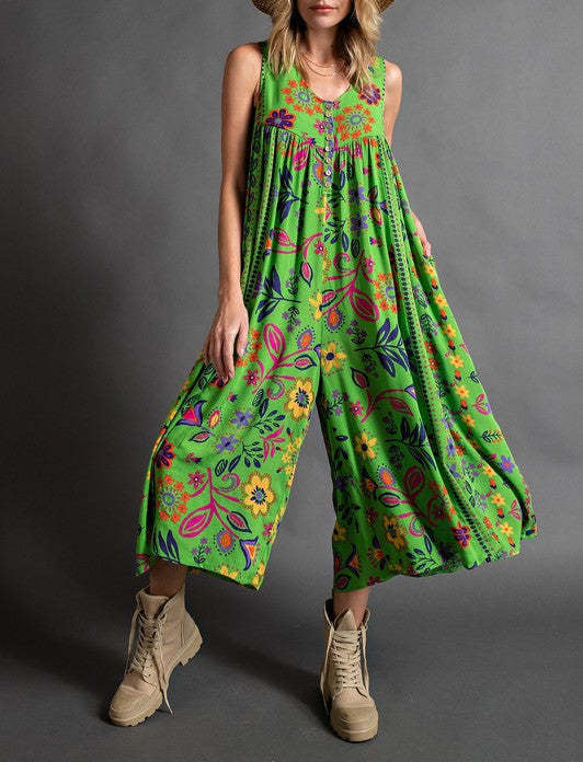 Rosavine™ | Vintage Print Jumpsuit with Loose Sleeves