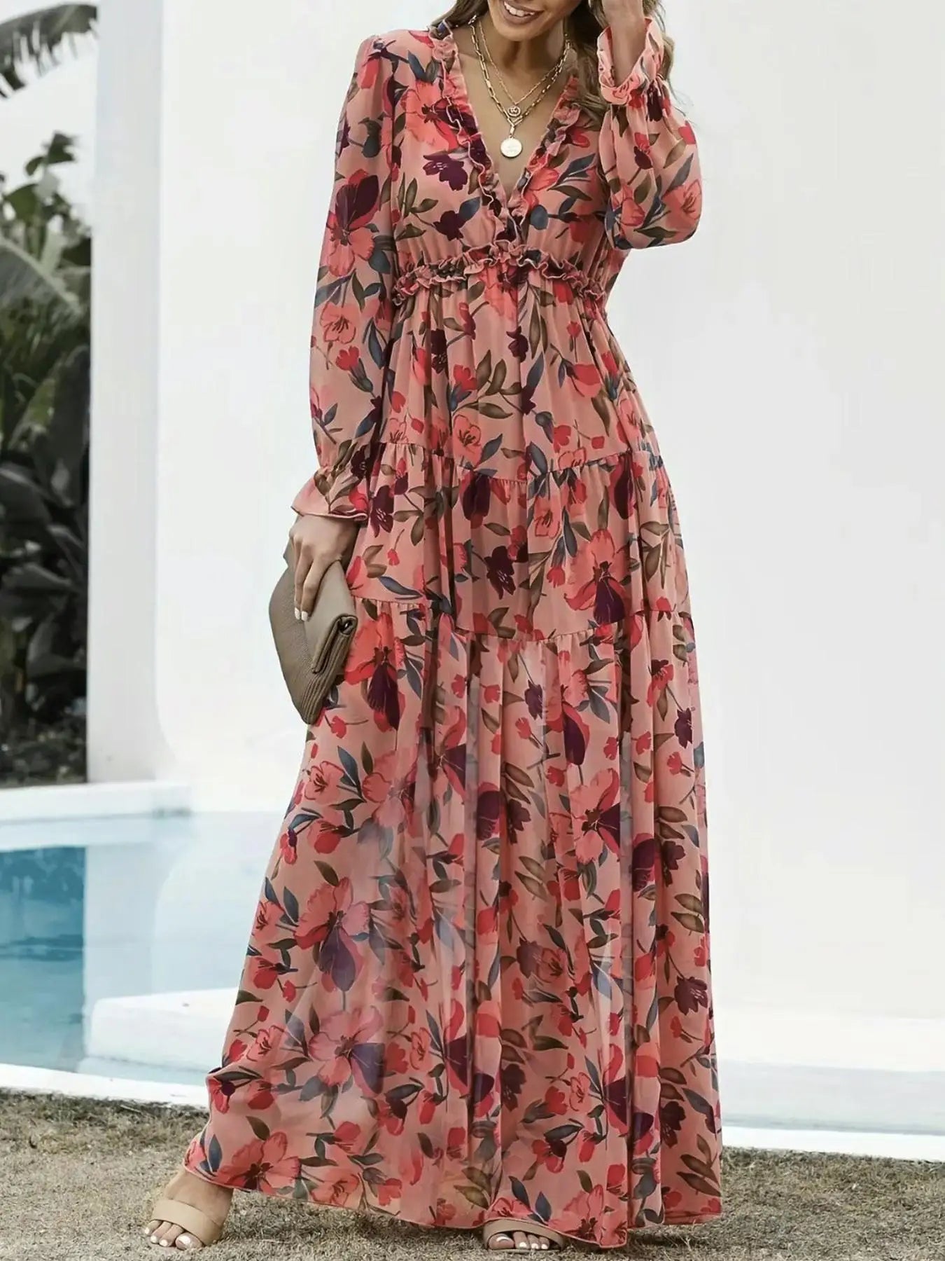Lorayne – Floral V-Neck Dress