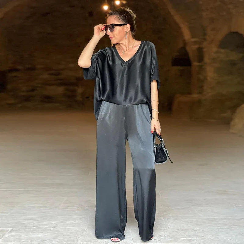 Lunarelle™ | Women’s Satin 2-Piece Summer Set