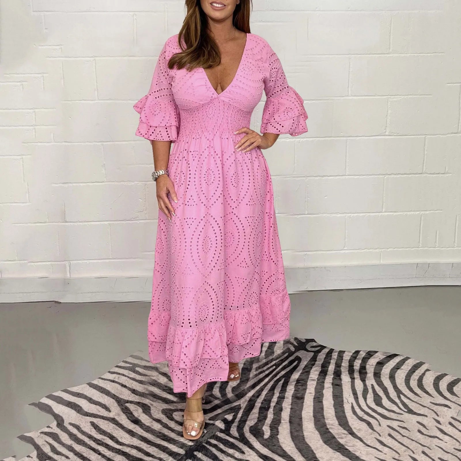 Camellia™ – Elegant Hollow-Out V-Neck Maxi Dress