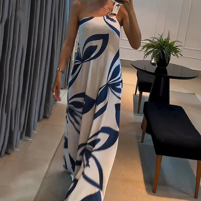 EllaFads™ | One-Shoulder Printed Summer Maxi Dress