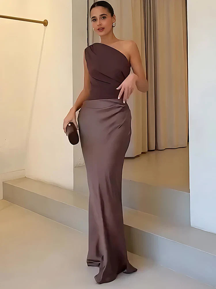 Elowen™ | One-Shoulder Satin Maxi Dress