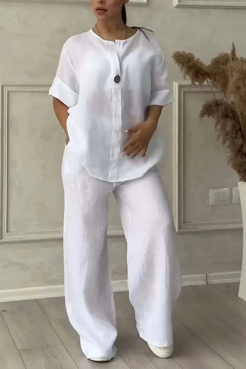 Solenyra™ | V-Neck Long Sleeve Top & Wide-Leg Pants Set
