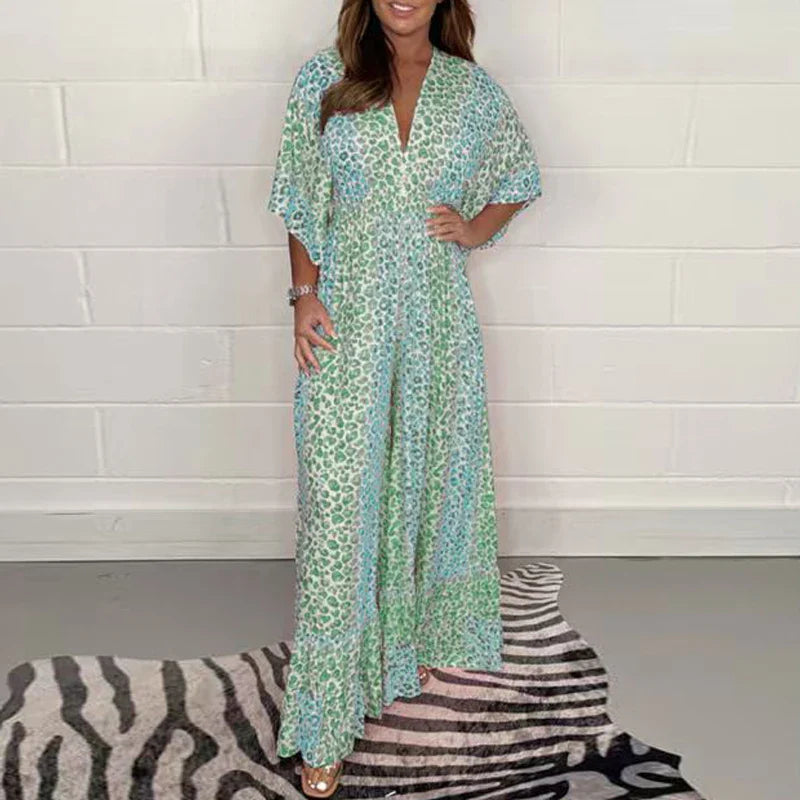 Elanora™ | Printed High-Waist V-Neck Backless Jumpsuit