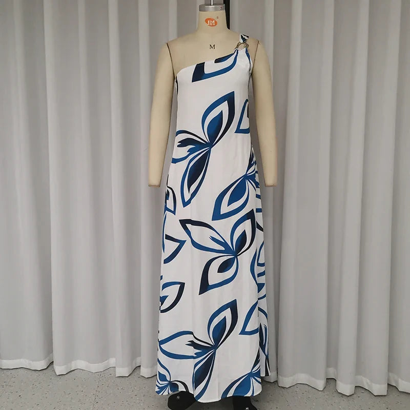 EllaFads™ | One-Shoulder Printed Summer Maxi Dress