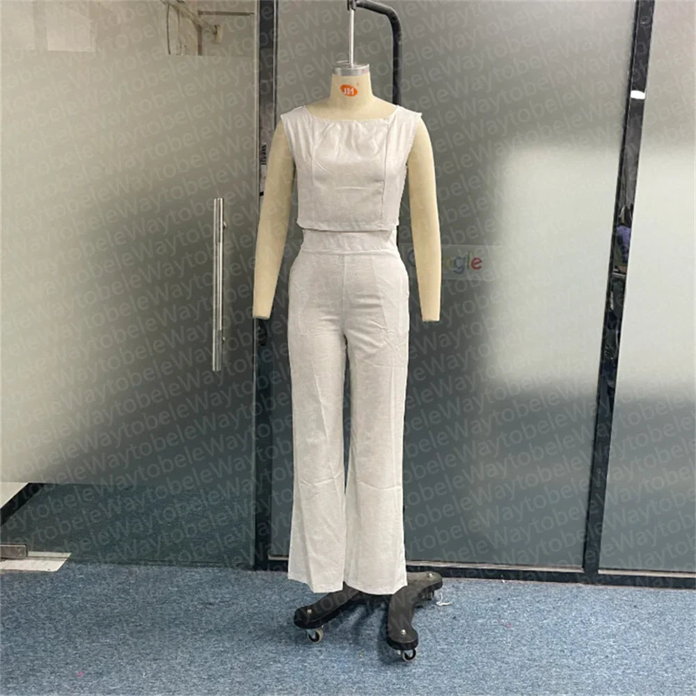LinaSet™ | Cotton-Linen Sleeveless Top & Wide-Leg Pants Set