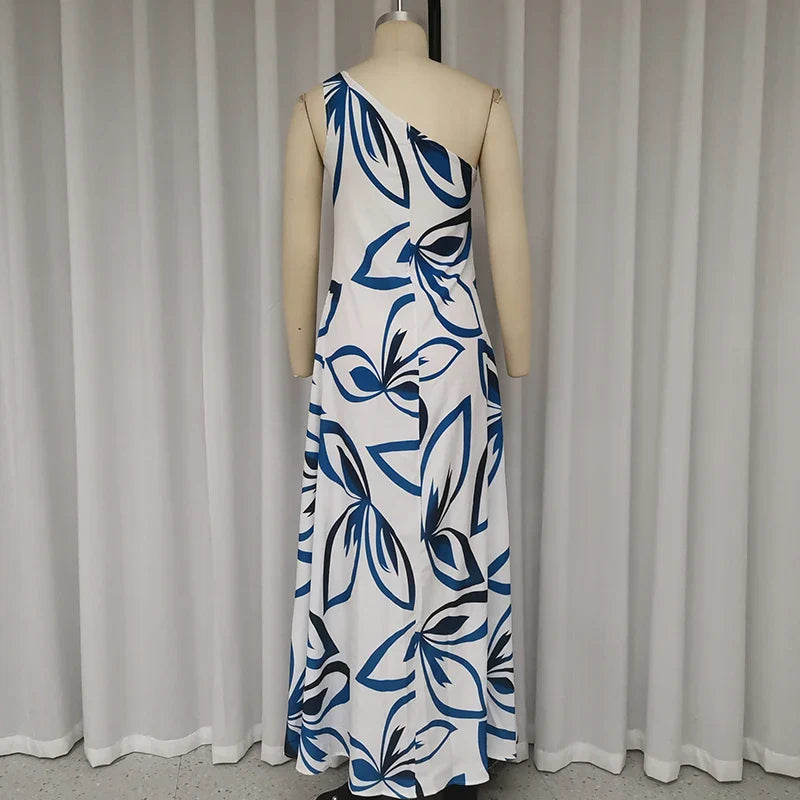 EllaFads™ | One-Shoulder Printed Summer Maxi Dress