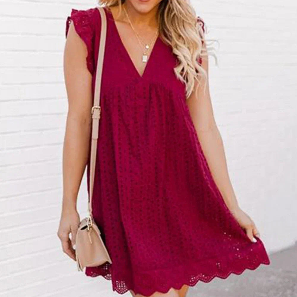 Calivelle™ | V-Neck Pleated Cotton Summer Dress