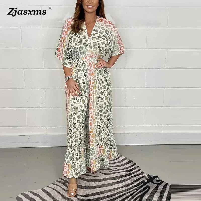 Elanora™ | Printed High-Waist V-Neck Backless Jumpsuit