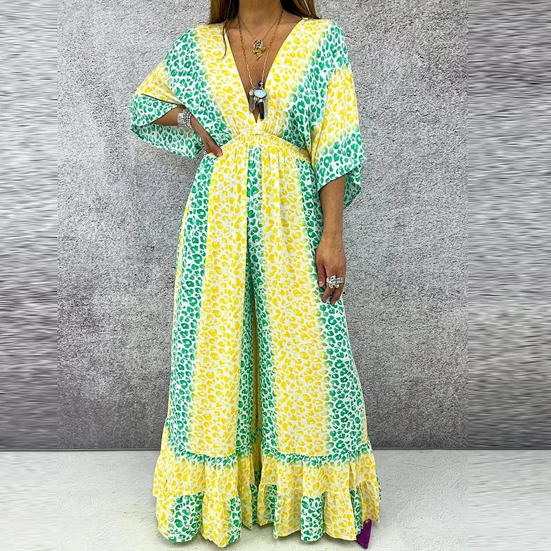 Elanora™ | Printed High-Waist V-Neck Backless Jumpsuit