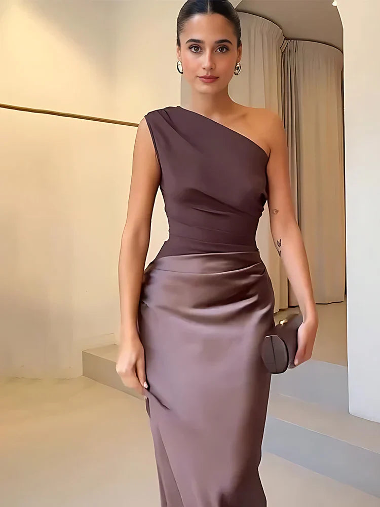 Elowen™ | One-Shoulder Satin Maxi Dress