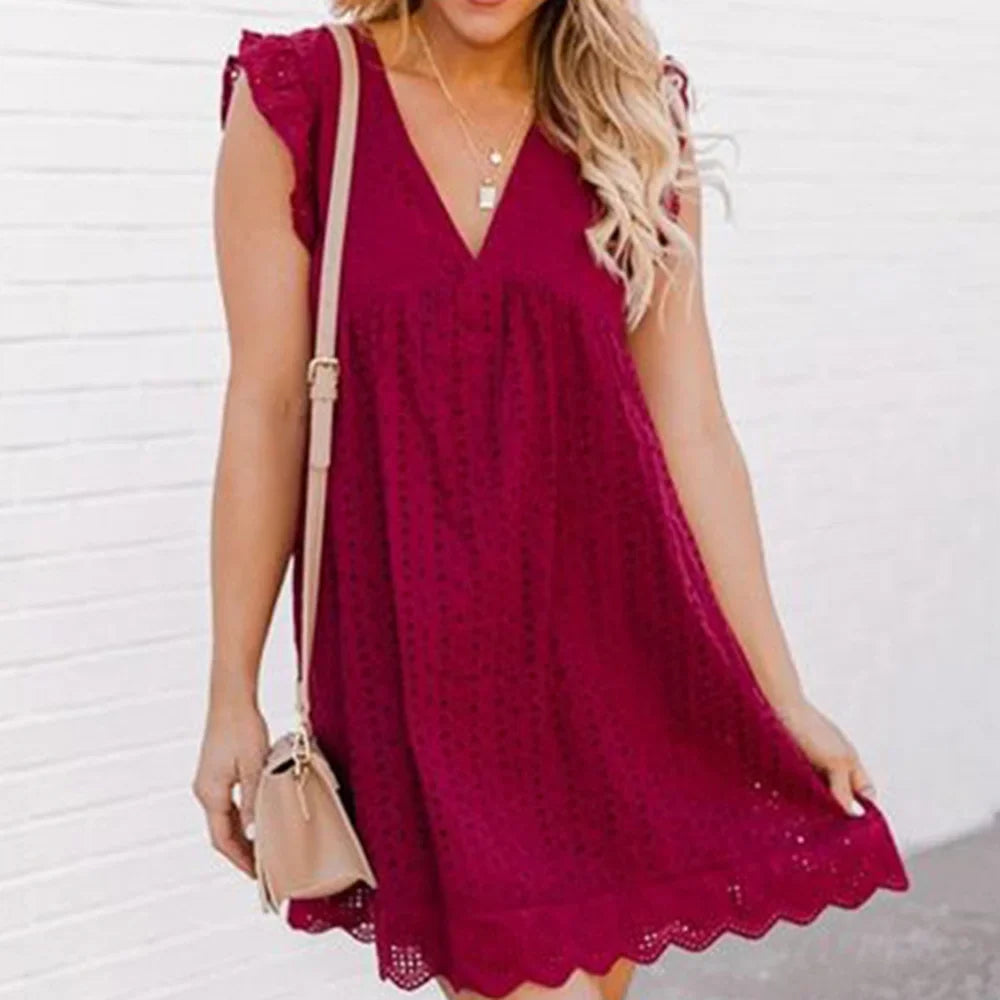 Calivelle™ | V-Neck Pleated Cotton Summer Dress