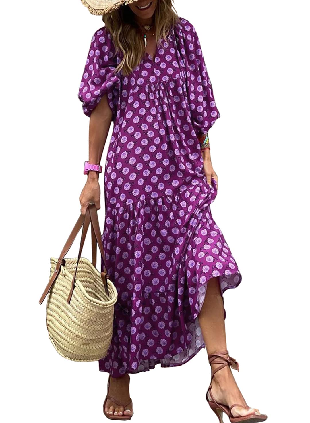 Seraphina™ | Puff Sleeve Floral Boho Maxi Dress