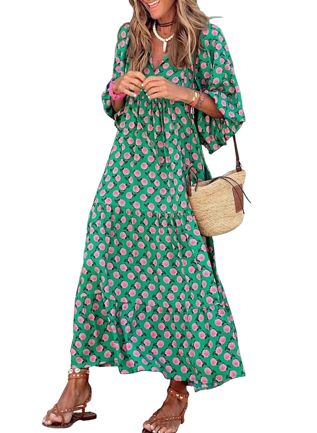 Seraphina™ | Puff Sleeve Floral Boho Maxi Dress