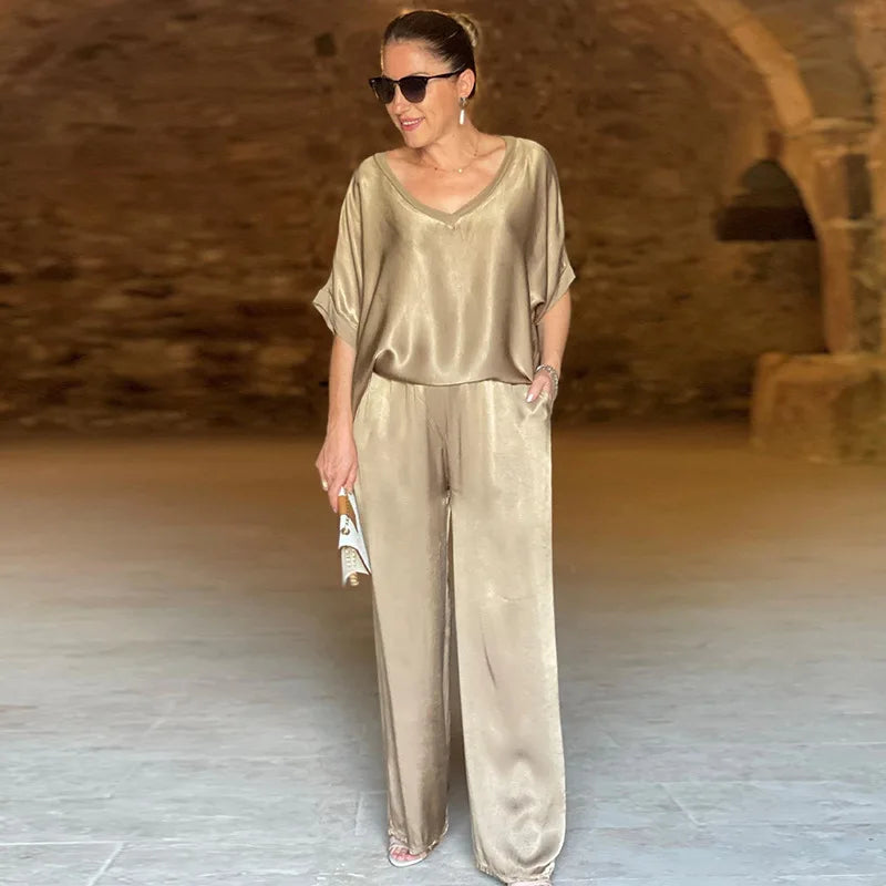 Lunarelle™ | Women’s Satin 2-Piece Summer Set