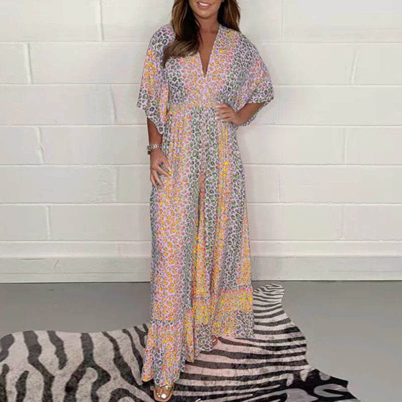 Elanora™ | Printed High-Waist V-Neck Backless Jumpsuit