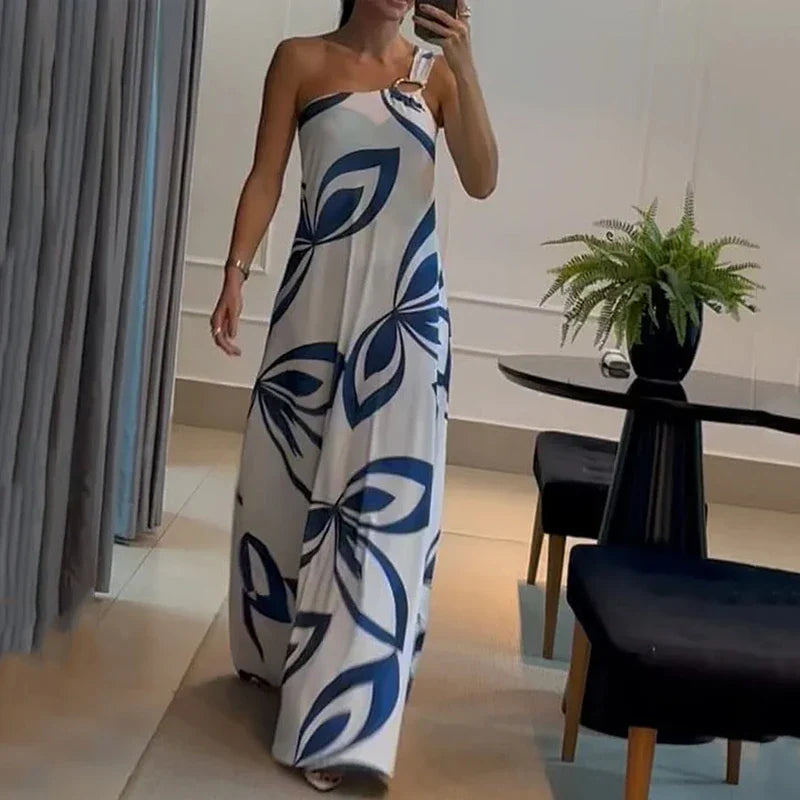EllaFads™ | One-Shoulder Printed Summer Maxi Dress