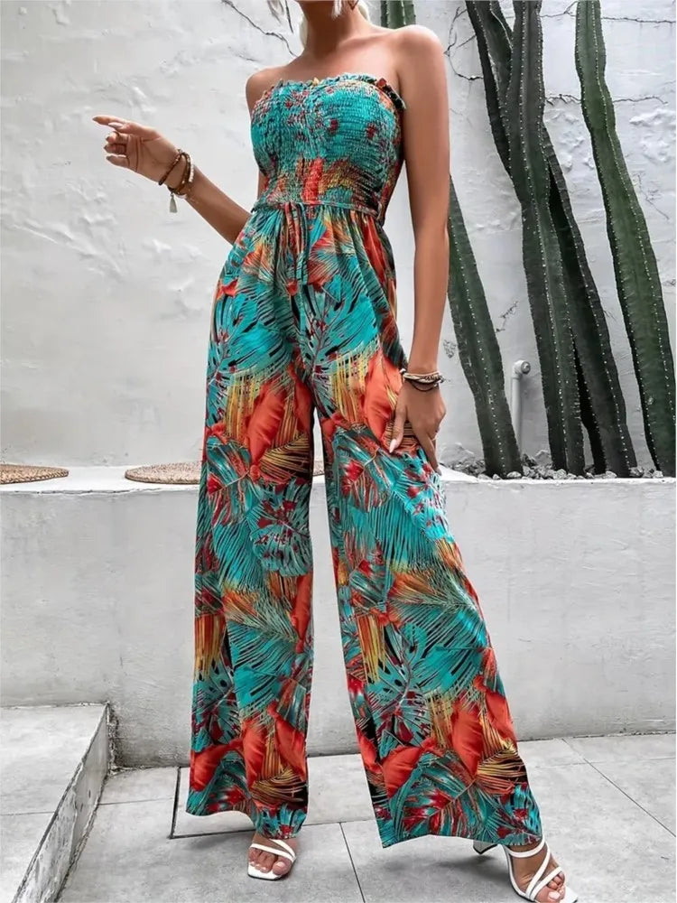 Ameliora™ | Elegant Backless Abstract Print Jumpsuit details