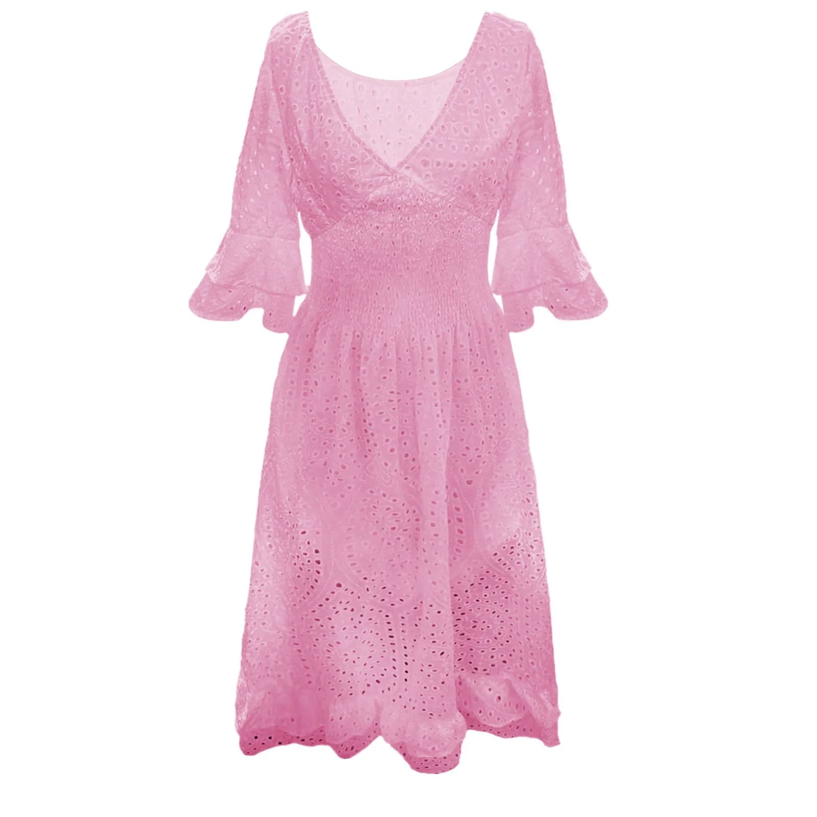 Altheora™ | High-Waist Embroidered Ruffle Midi Dress