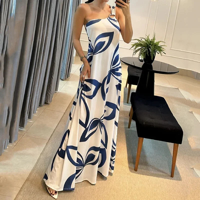 EllaFads™ | One-Shoulder Printed Summer Maxi Dress