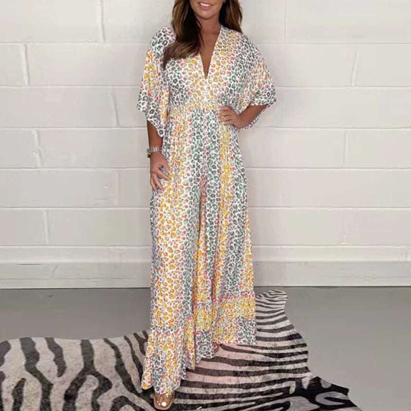Elanora™ | Printed High-Waist V-Neck Backless Jumpsuit