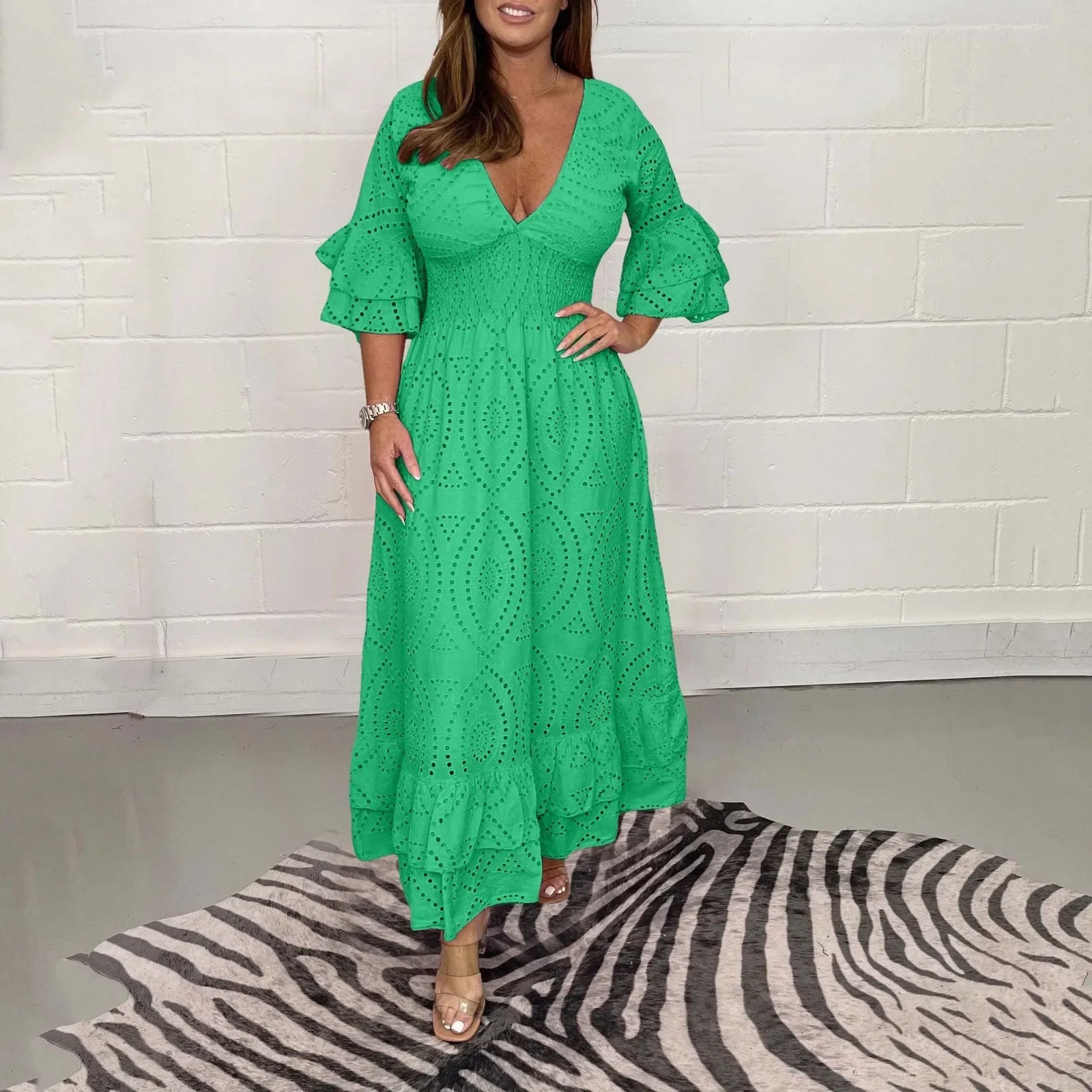 Camellia™ – Elegant Hollow-Out V-Neck Maxi Dress